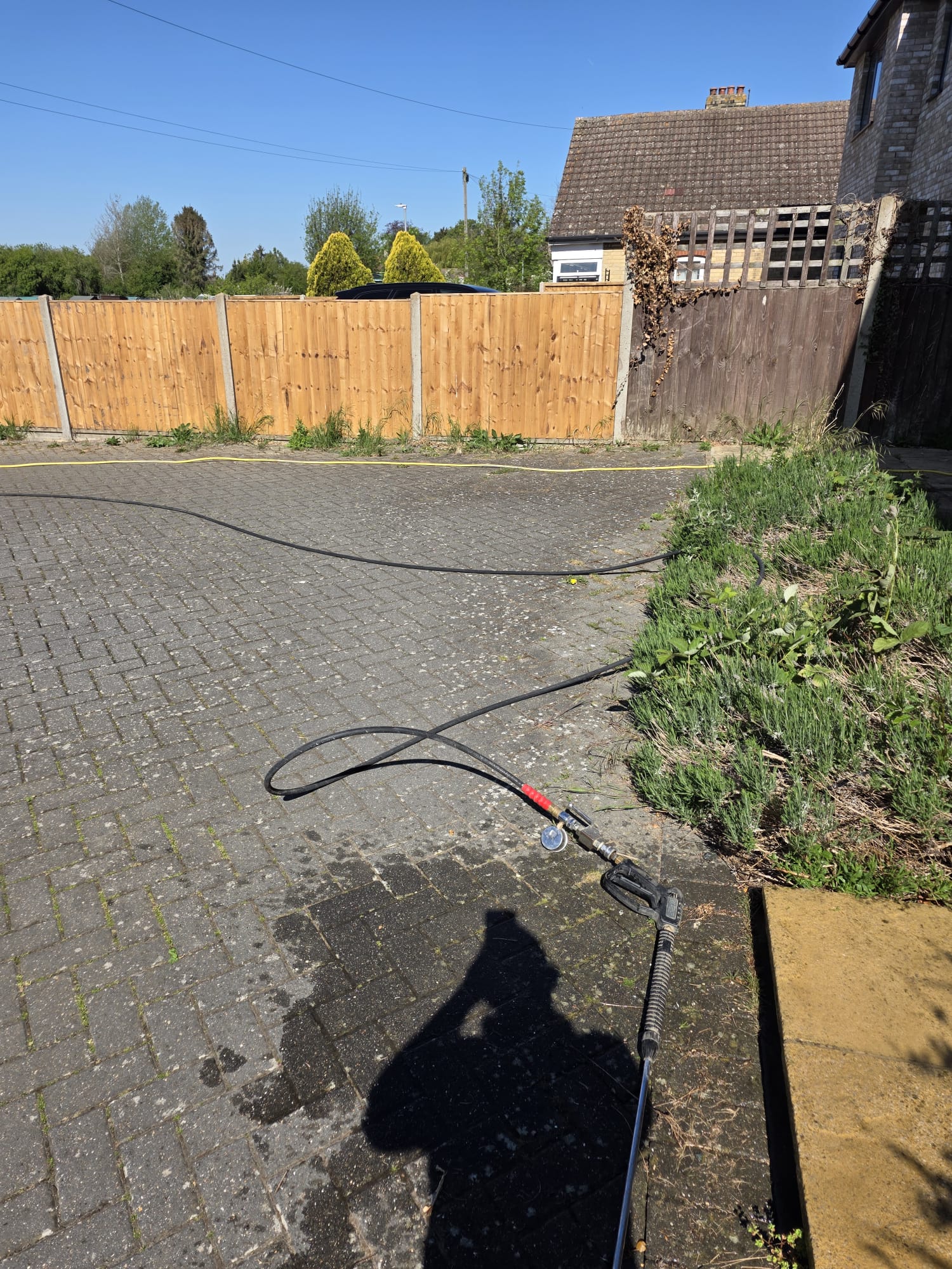 Block paving patio in Huntingdon before clean